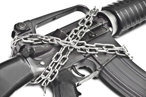 An assault rifle chain depicting gun seizing in Indianapolis